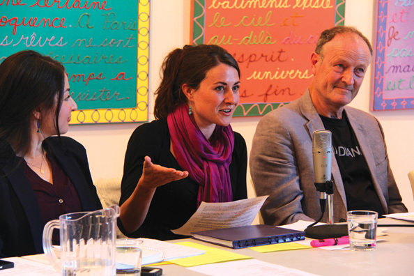 Photo of Diane Therrien at a debate prior to the October 27 municipal election by Elizabeth Thipphawong.